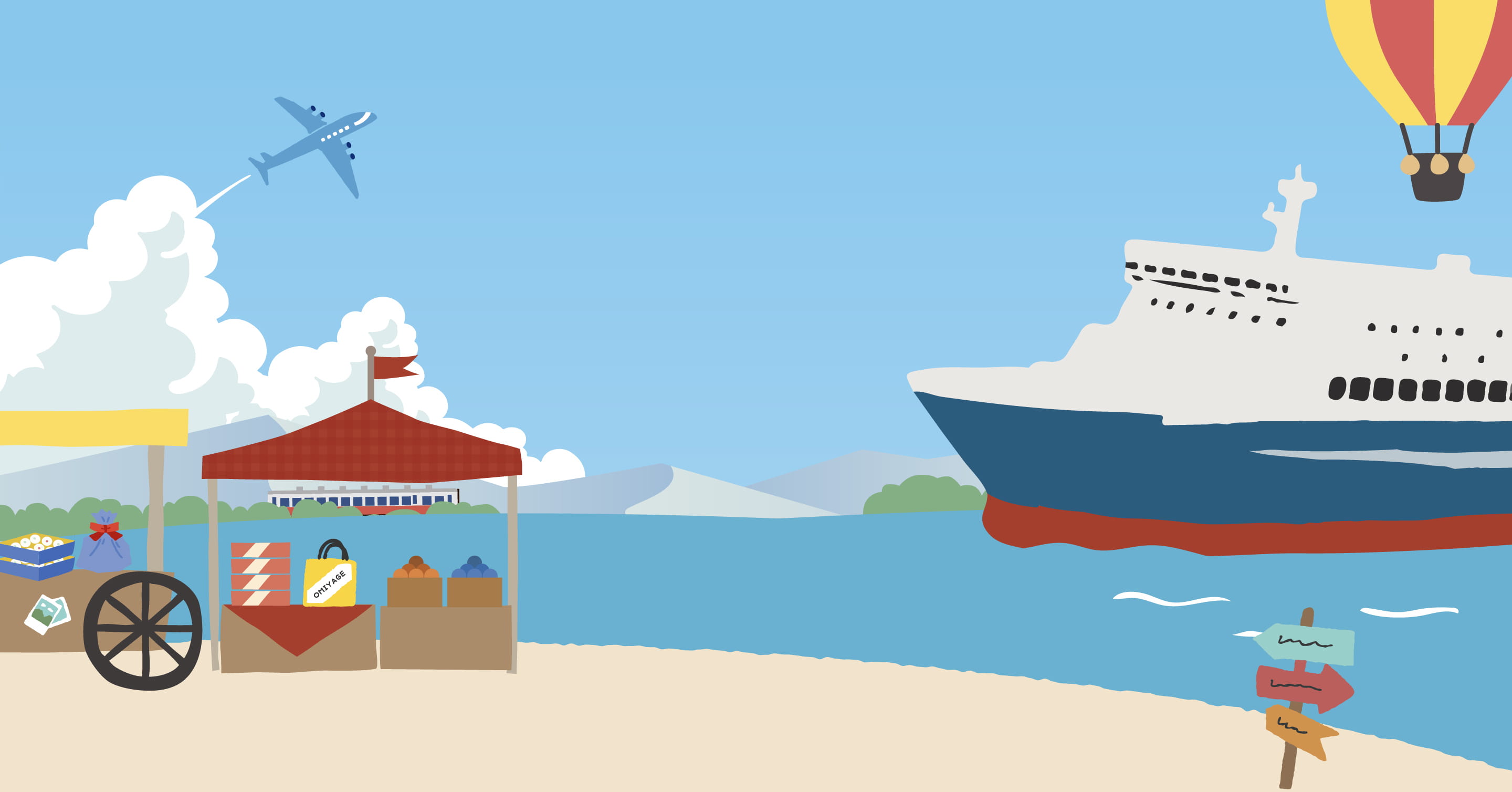 海、砂浜、空などの背景